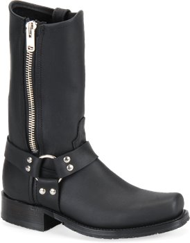 Black Double H Boot 11 Inch Harness Boot with Side Zipper